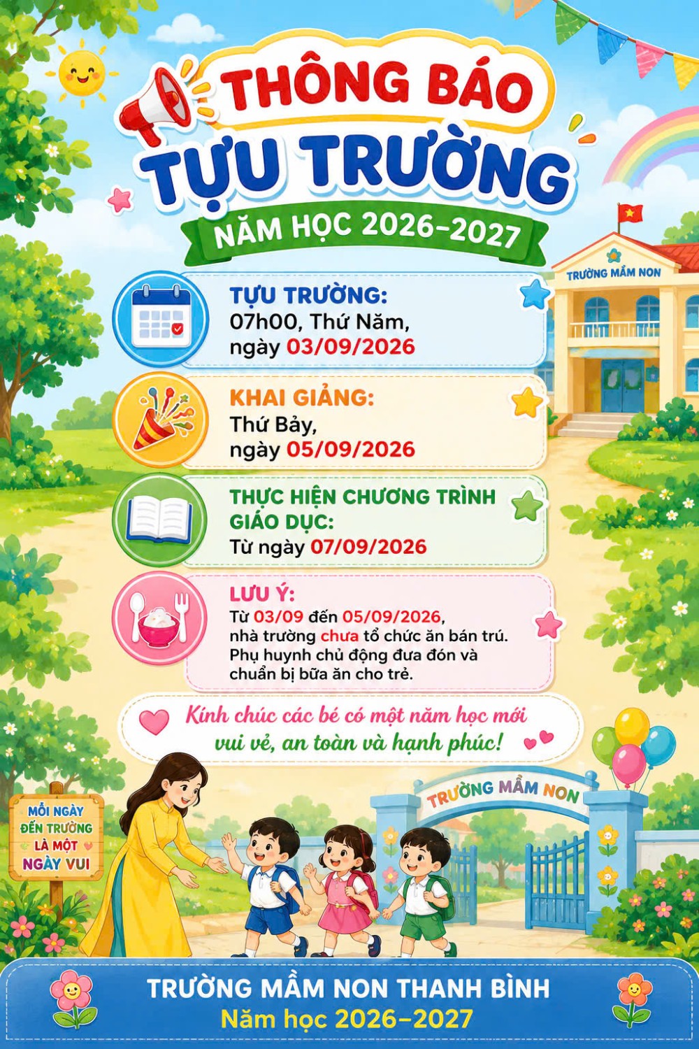 thông báo tựu trường